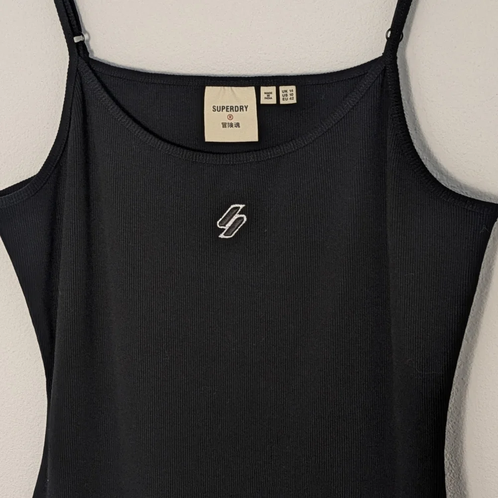 Superdry Code Essential Strappy Mini Slim Fit Tank Dress Bodycon Black Sz 10 EUC - Picture 4 of 16